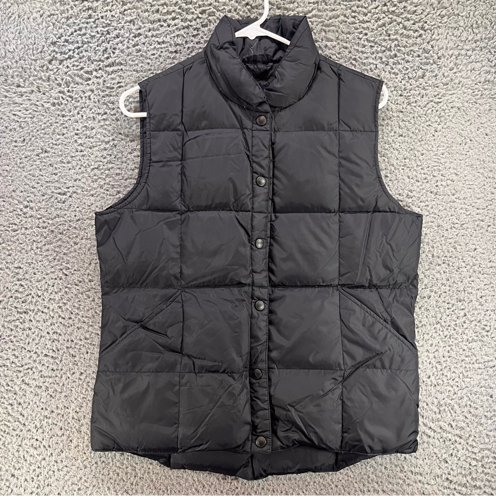 Lands End Vest Womens Small 4-6 Black Puffer Goose Down Filled Layering Packable